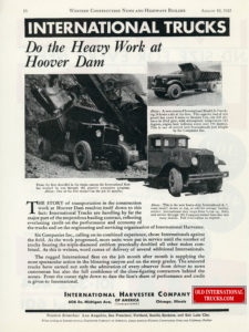 1932 international trucks do the heavy work at hoover dam