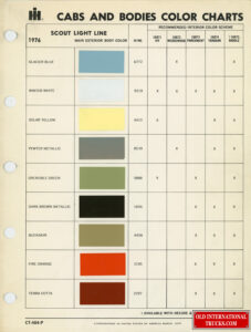 1976 Scout Light Line Cabs and Bodies Color Charts CT-404-P