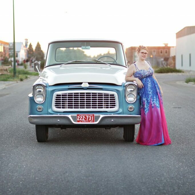 Shelby Kirkham and her restored International truck